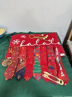 Full lot with throw, eight ties, wooden servers on top