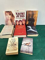 Front view of all nine books standing on table