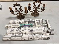 Full lot view showing both sconces and all wallpaper pieces