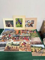 Overview showing three matted photos and eight loose prints