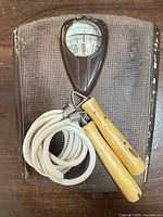 Front view of Borg scale with jump rope placed on platform