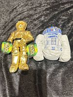 Front view of both plush figures showing size and overall condition