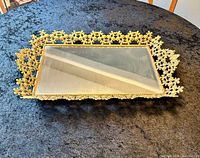 Top view of rectangular filigree mirror vanity tray