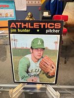 Front of 1971 Topps Jim Hunter card on stand