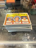 Stack of 1972 Topps Yankees cards, Rookie Stars card on top