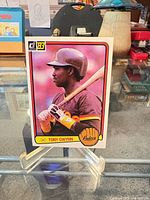 Front view of 1983 Donruss Tony Gwynn rookie card on stand