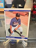 Front of Fleer U-93 Kirby Puckett rookie card on stand