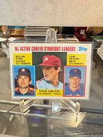 Front of 1984 Topps Leaders Strikeouts #707 card on stand