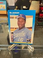 Front view of 1987 Fleer Bo Jackson card on stand