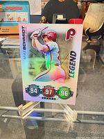 Front view of Mike Schmidt holographic LEGEND card on stand