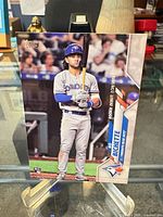 Front of Bo Bichette rookie card in protective stand