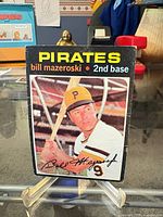 Front of 1971 Topps Bill Mazeroski card showing black border design and facsimile signature