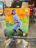 Front of Bo Bichette Topps rookie card on stand