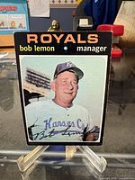 Front of Bob Lemon Kansas City Royals manager Topps card showing overall design and condition
