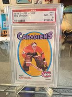 Front view of PSA-slabbed 1971 O-Pee-Chee Ken Dryden rookie card showing full card and grading label