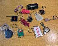 All 13 keychains laid out on table