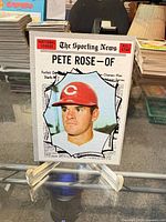 Front view of Pete Rose The Sporting News All-Star card on stand