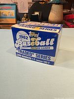 Front angle of 1982 Topps Baseball Traded Series blue box