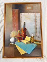 Full view of framed still life oil painting