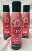 Front view of three Jason Soft Rose deodorant cans
