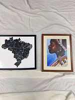 Frontal view of both framed artworks showing designs, frames, and orientation