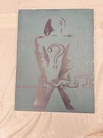 Full view of stencil artwork on wood panel