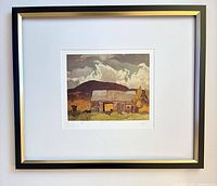 Framed lithograph with mat and black-gold frame
