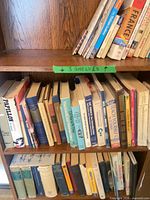 Three shelves filled with assorted books