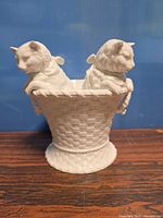 Front view showing cats on woven basket planter