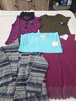 Overview of all five tops laid out