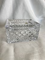 angled view of crystal box showing lid and diamond pattern
