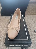 Single ballet flat on original Karl Lagerfeld Paris box showing style, color, and size label