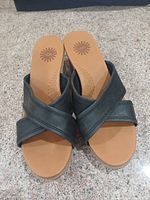 Top view of both sandals showing criss-cross straps and wedge profile