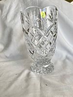 Full view of vase displaying cut pattern and Waterford label