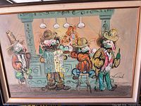 Full view of framed acrylic painting showing bar/pub scene