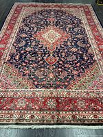 Full view of Hamadan rug showing field, borders and fringe