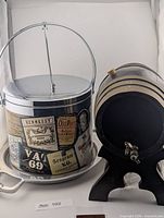 Ice bucket, drip tray, barrel dispenser front view