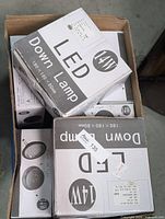 Boxed LED downlights stacked in carton
