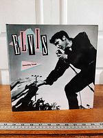 Front view of book with dust jacket showing title and Elvis image