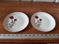 Two Crown Essex plates side by side with ruler showing size
