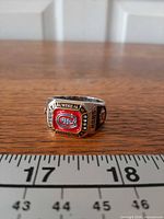 Front view showing Montreal Canadiens logo, bezel stones and engraved Montreal text