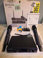 Full set in foam tray with box, two mics, receiver, antennas, adapter, manual