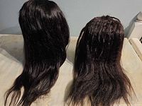 Front view of both wigs showing length and color