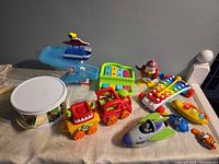 Group view of entire toy assortment on table