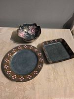 Top view of all three dishes showing designs