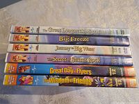 Six DVD spines showing titles