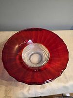 Top view showing red bowl with clear insert