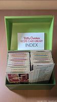 Box opened showing recipe cards and Betty Crocker Recipe Card Library index card