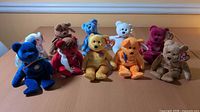 Full group of 10 Ty Beanie Baby bears on table