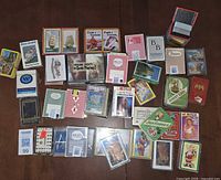 Overview of all decks laid out on table, showing variety and quantity